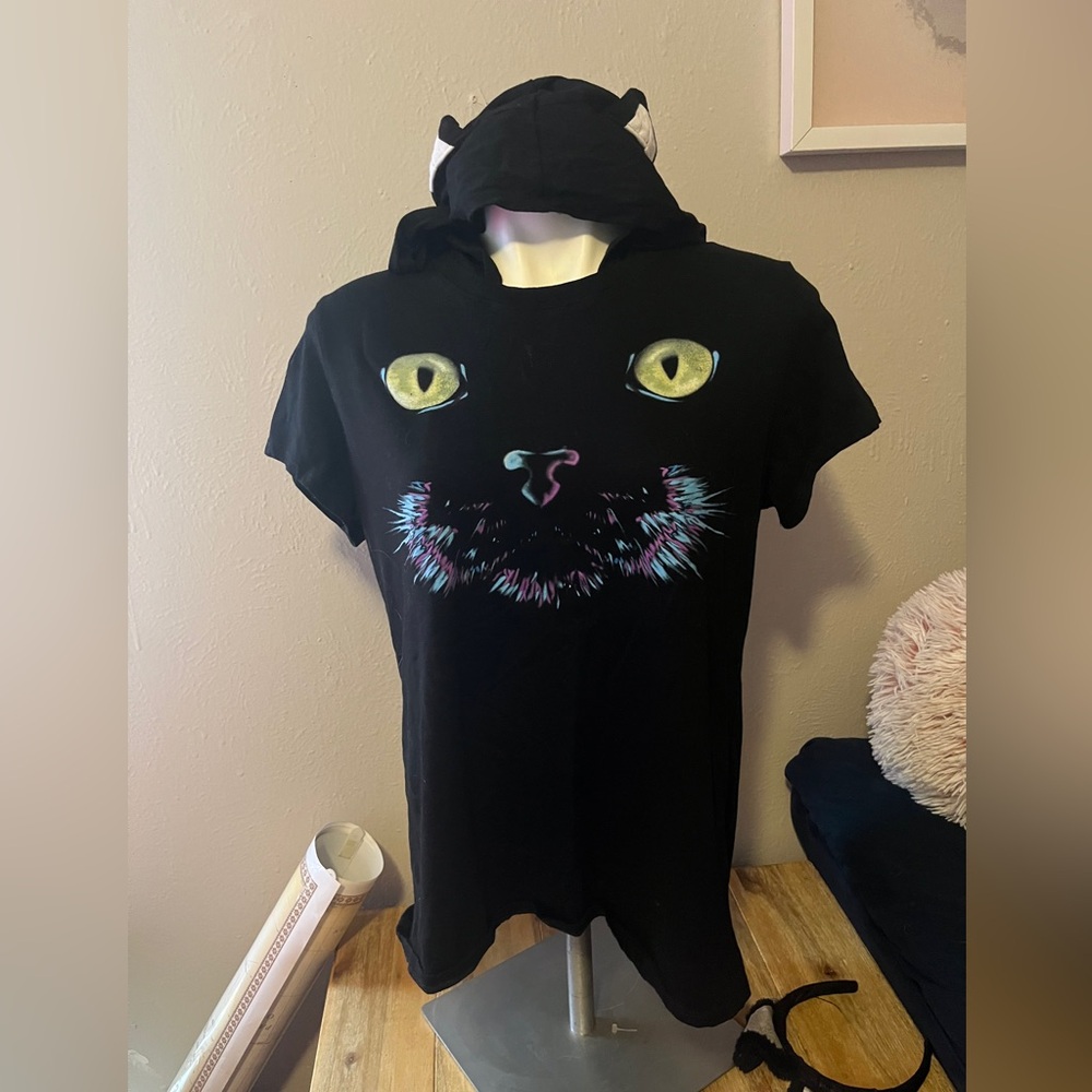 Wound‎ Up Black Cat Face Hoodie T-Shirt